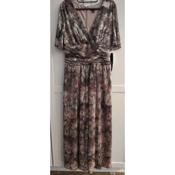 NWT SL Fashions Floral Metallic Faux Wrap Maxi Dress Size 12P SLNY RN67563 - Picture 2 of 9